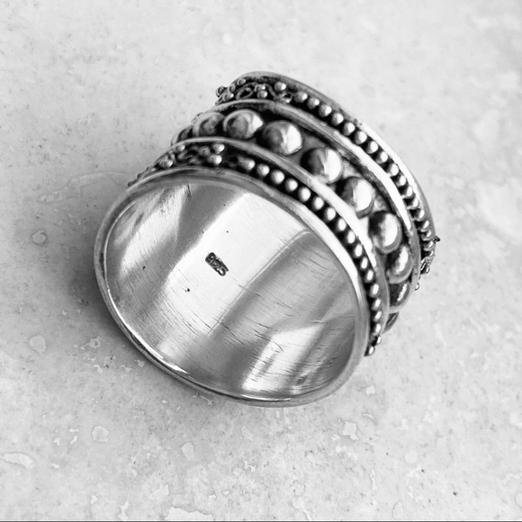 Sterling Silver Statement Bali Design Ring, Bead Rings - Picture 8 of 8